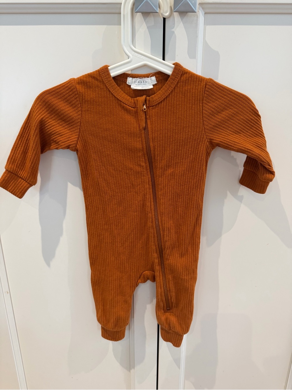 Firsts by Petit lem 3m Ribbed Zip-Front Kids One-Piece - Rust Orange